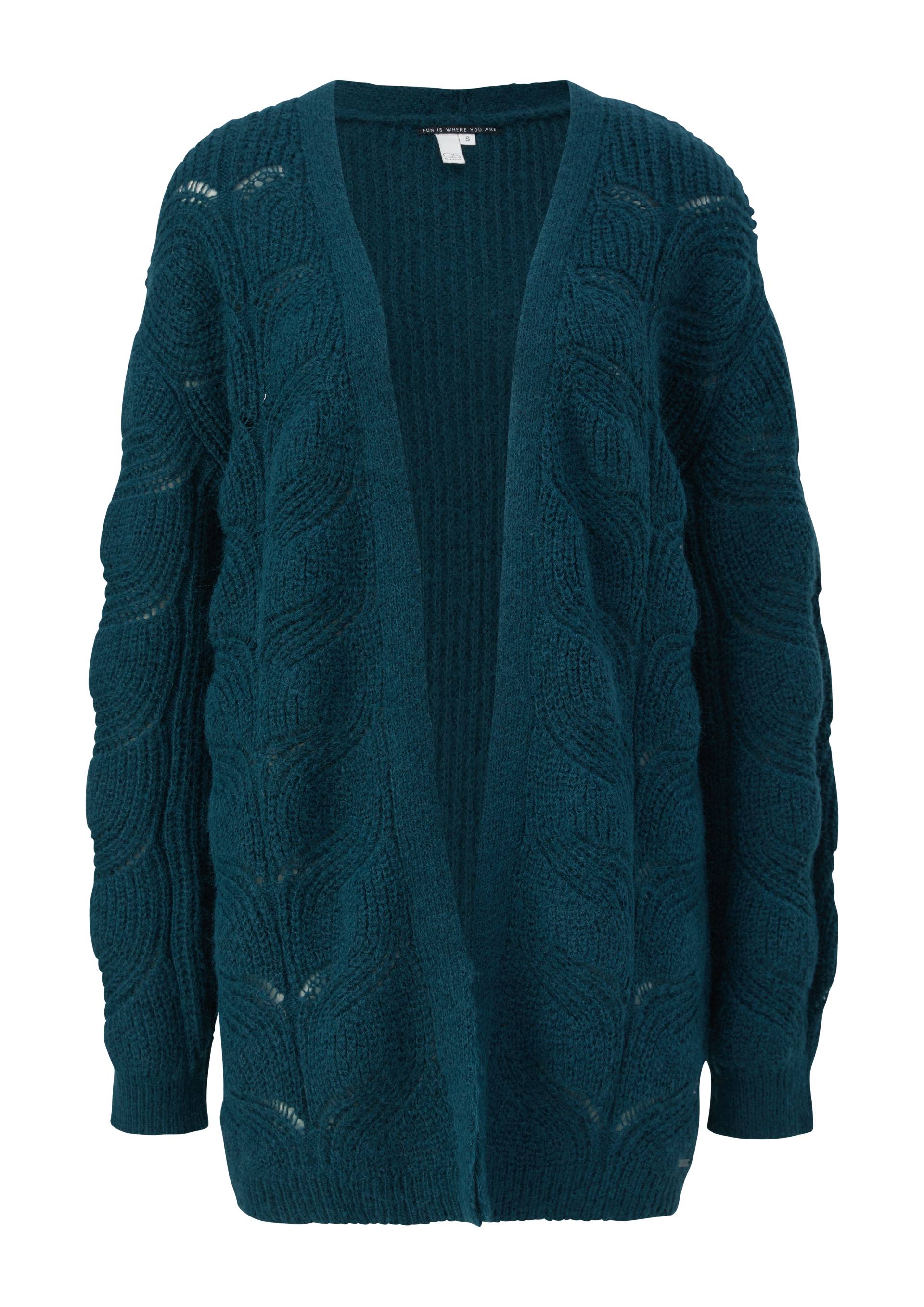 QS - Strick-Cardigan mit Zopfmuster, Damen, Blau von QS