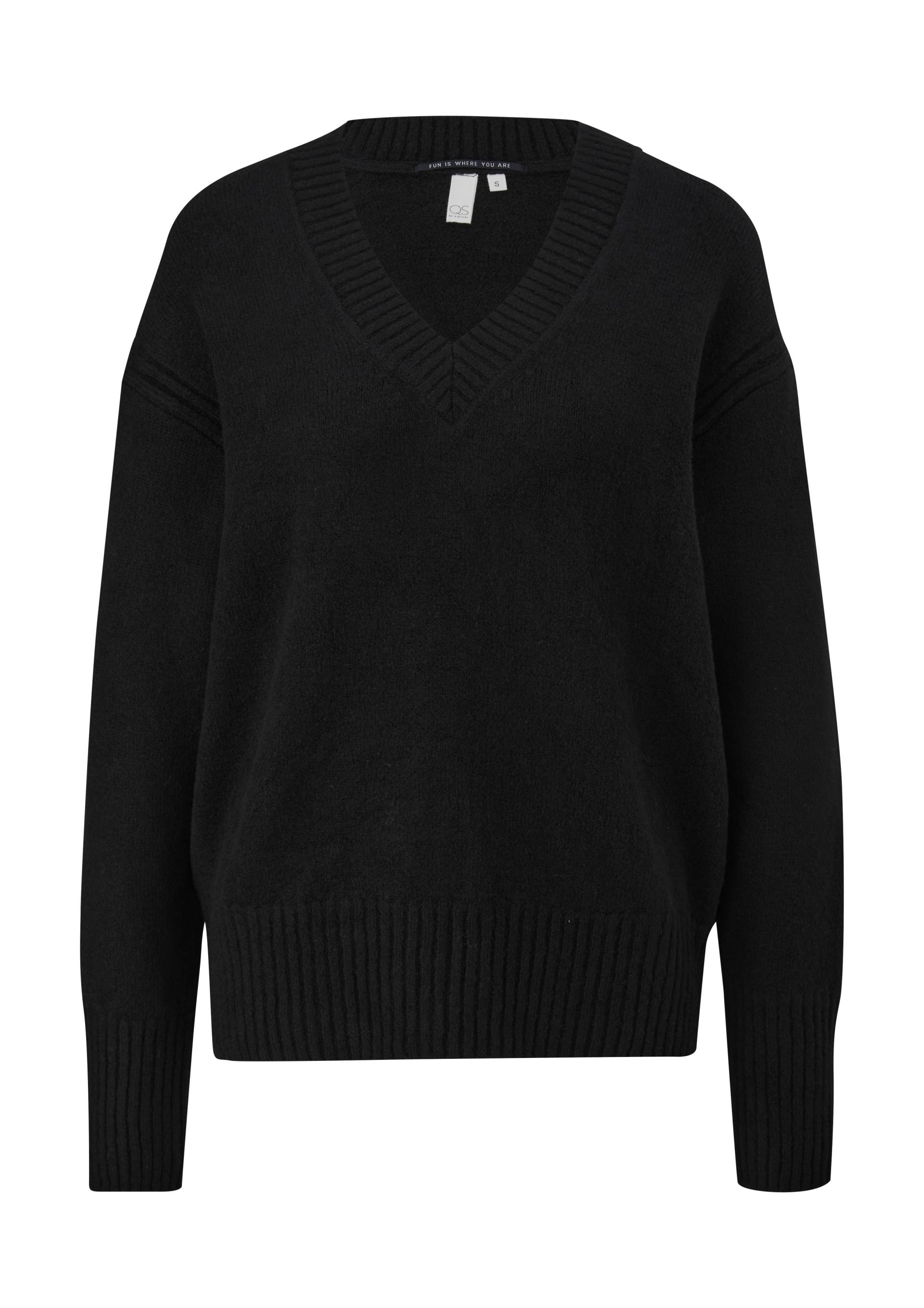 QS - Strickpullover mit V-Ausschnitt, Damen, schwarz von QS