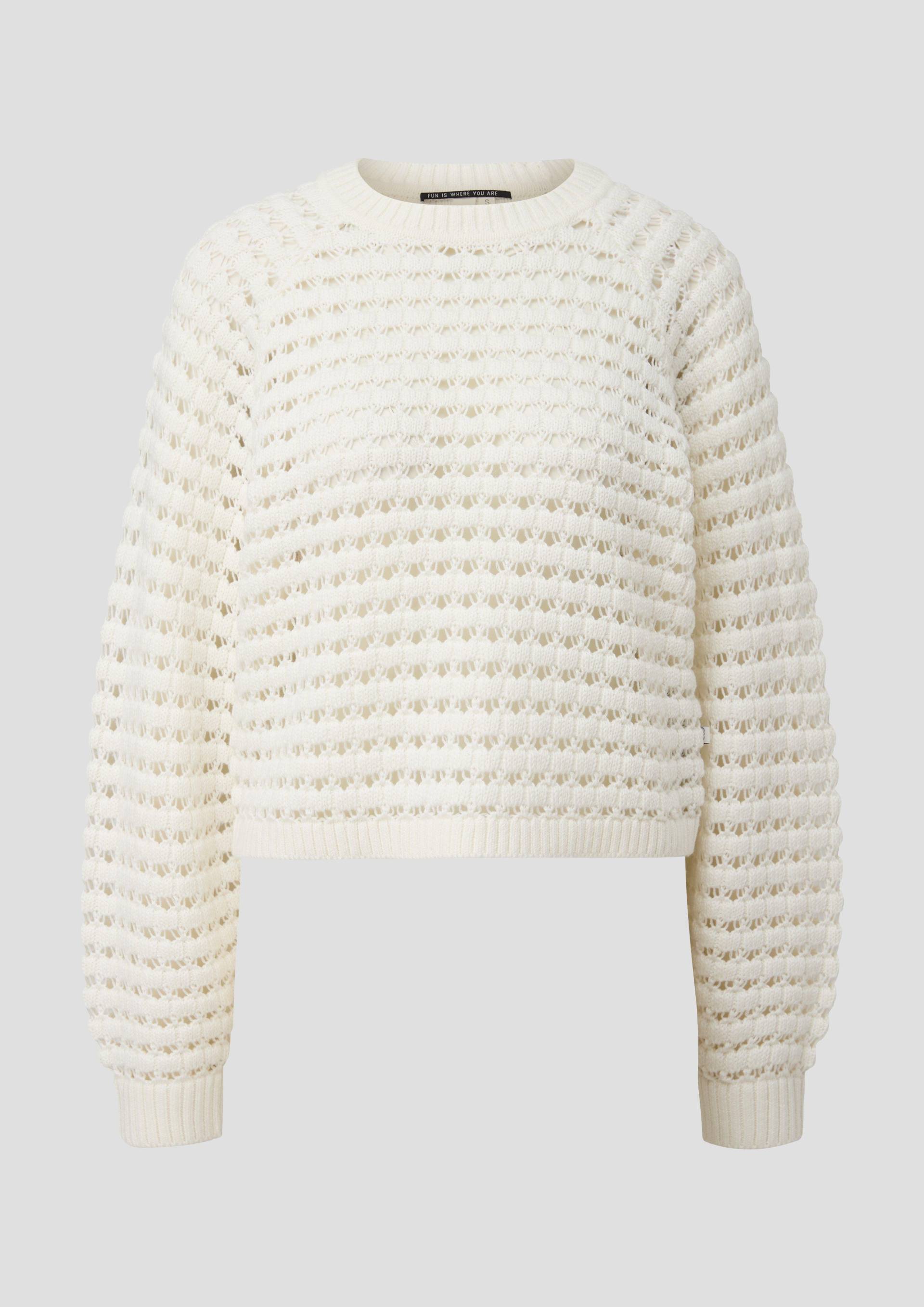 QS - Strickpullover mit Ajourmuster, Damen, creme von QS