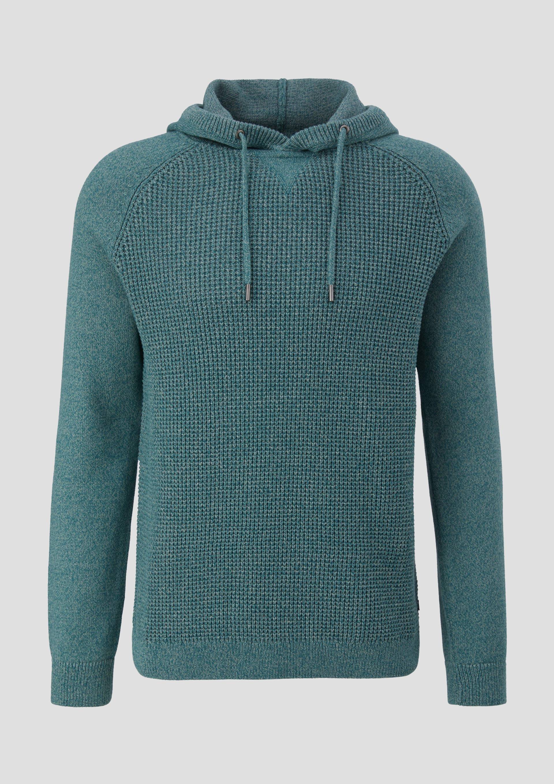 QS - Strickpullover mit Kapuze, Herren, Blau von QS