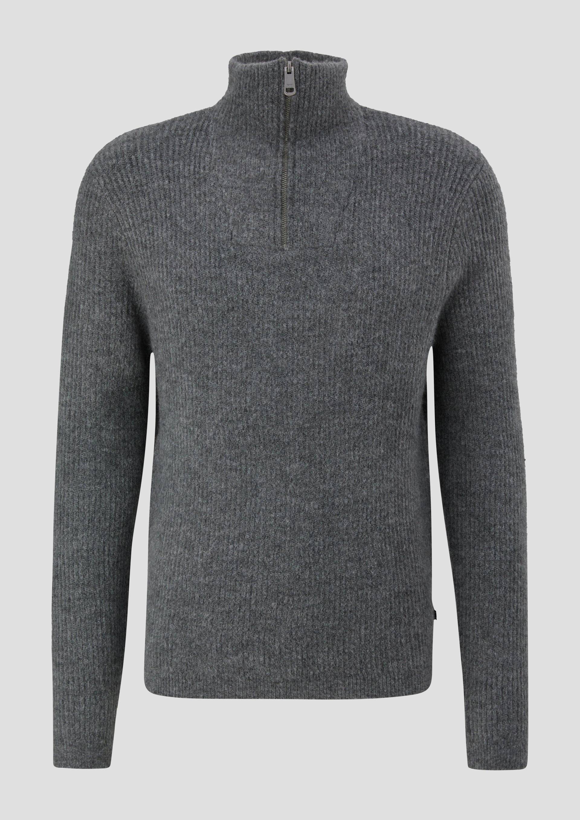 QS - Strickpullover mit Reißverschluss, Herren, grau von QS