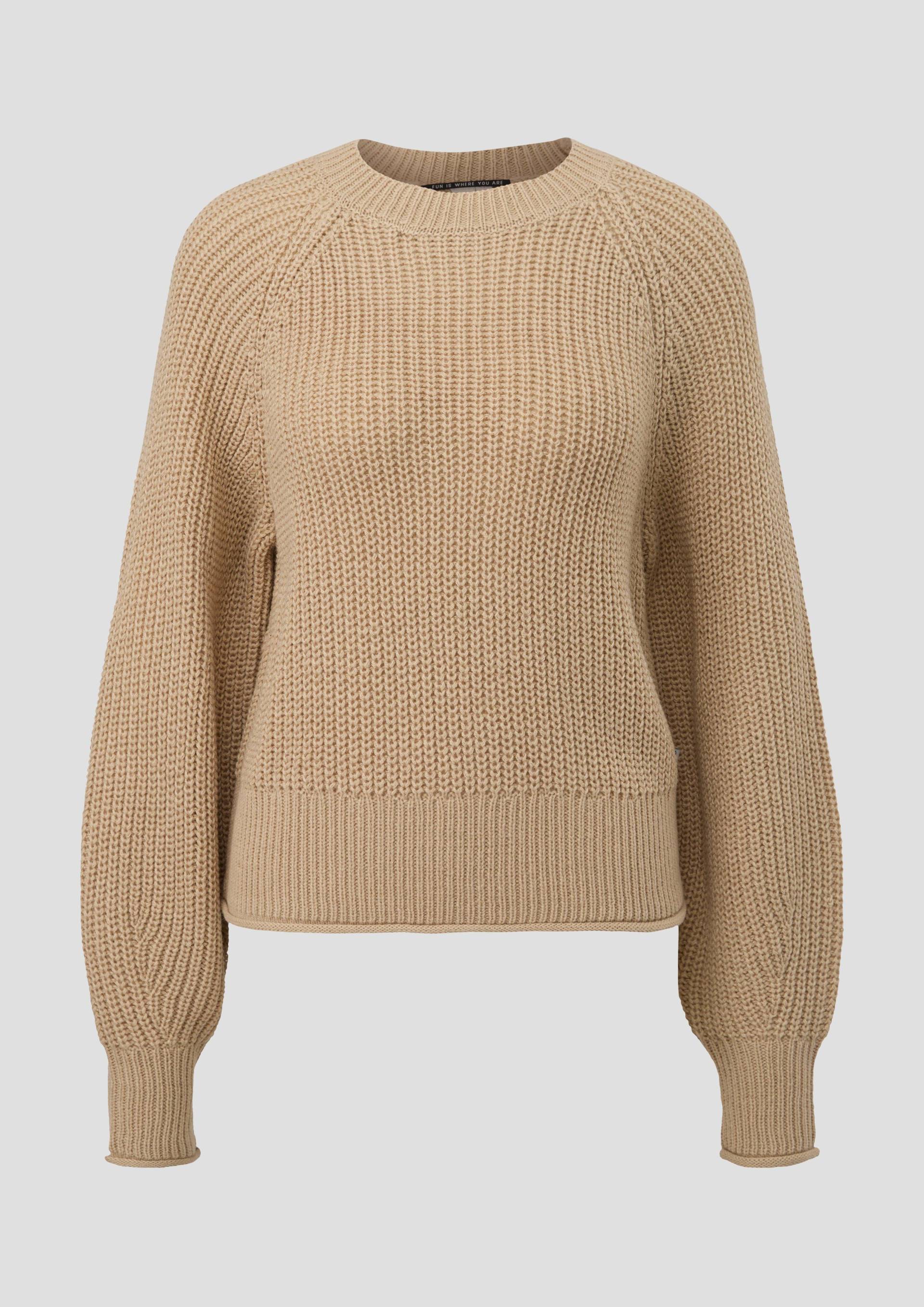 QS - Strickpullover mit Ripp-Elementen, Damen, Beige von QS