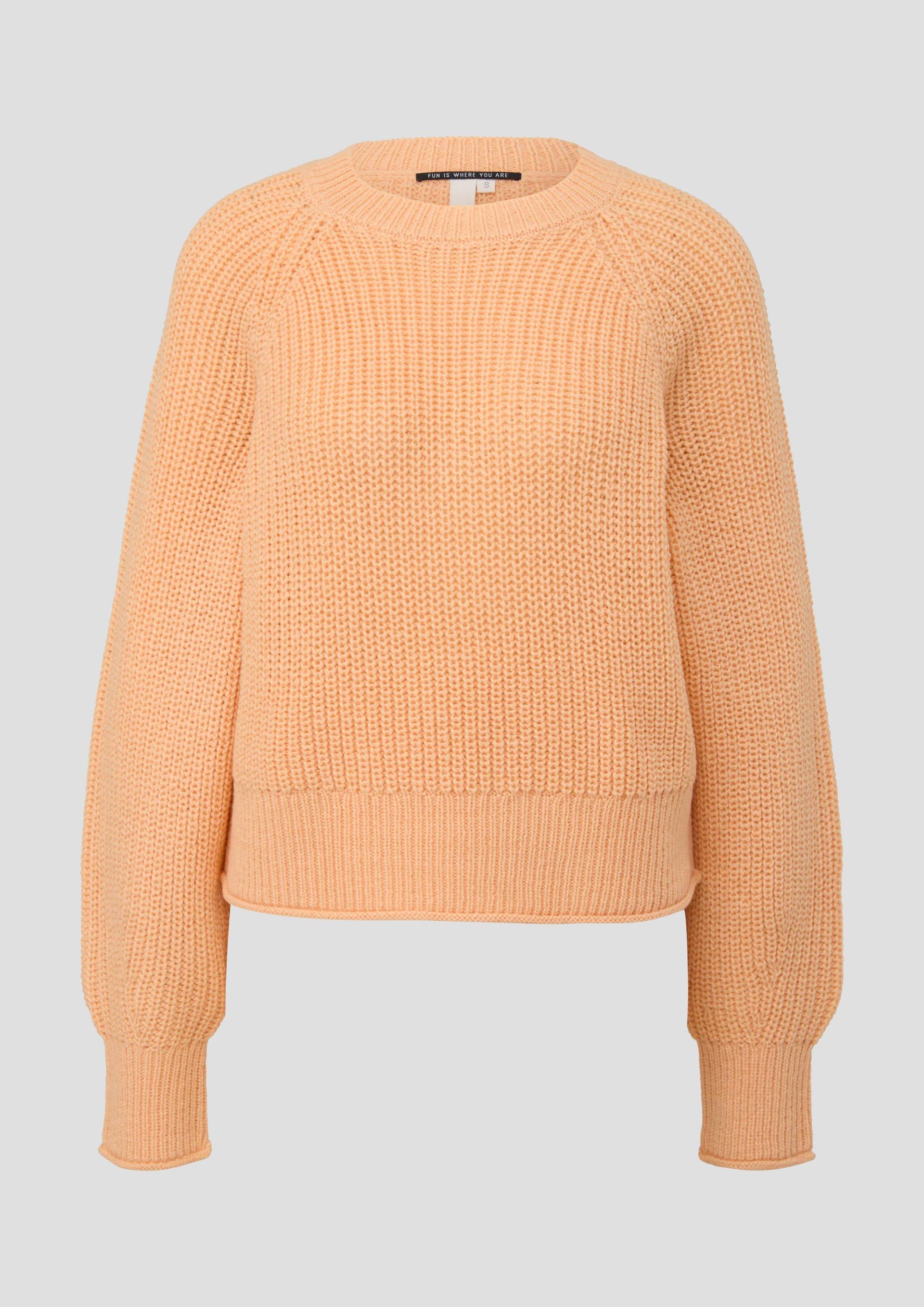 QS - Strickpullover mit Ripp-Elementen, Damen, Orange von QS