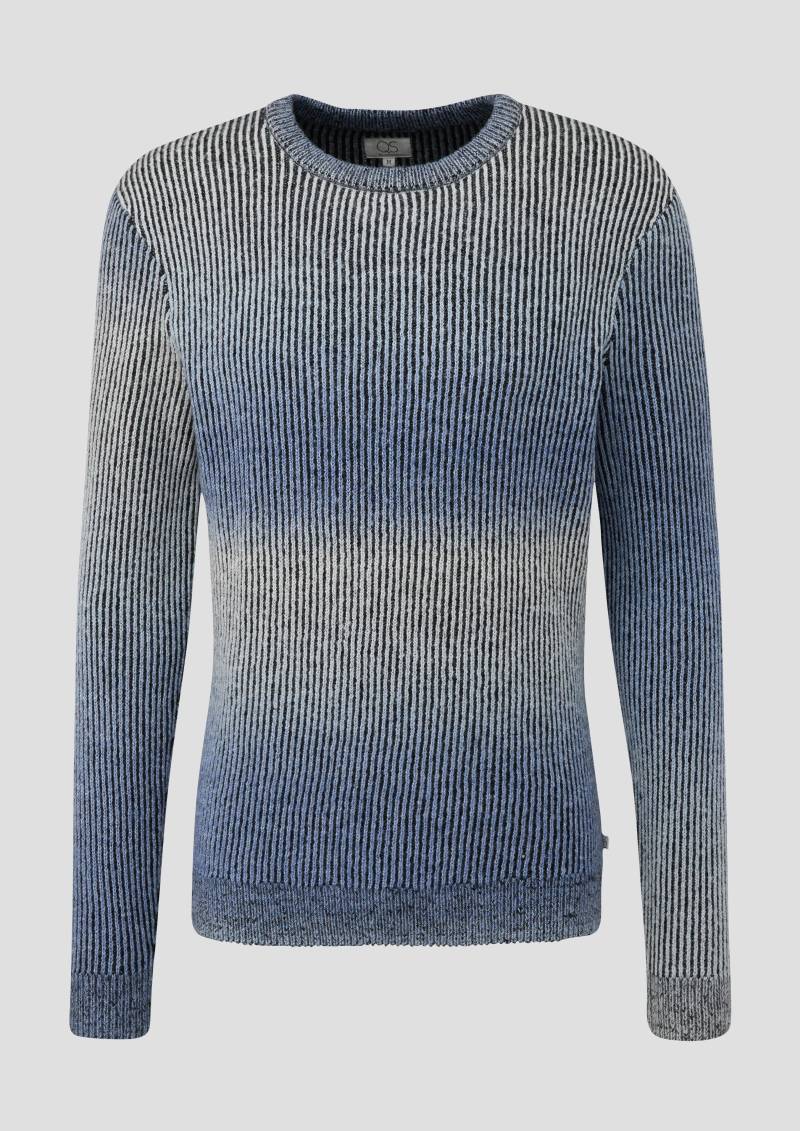 QS - Strickpullover mit Rippblende, Herren, blau von QS