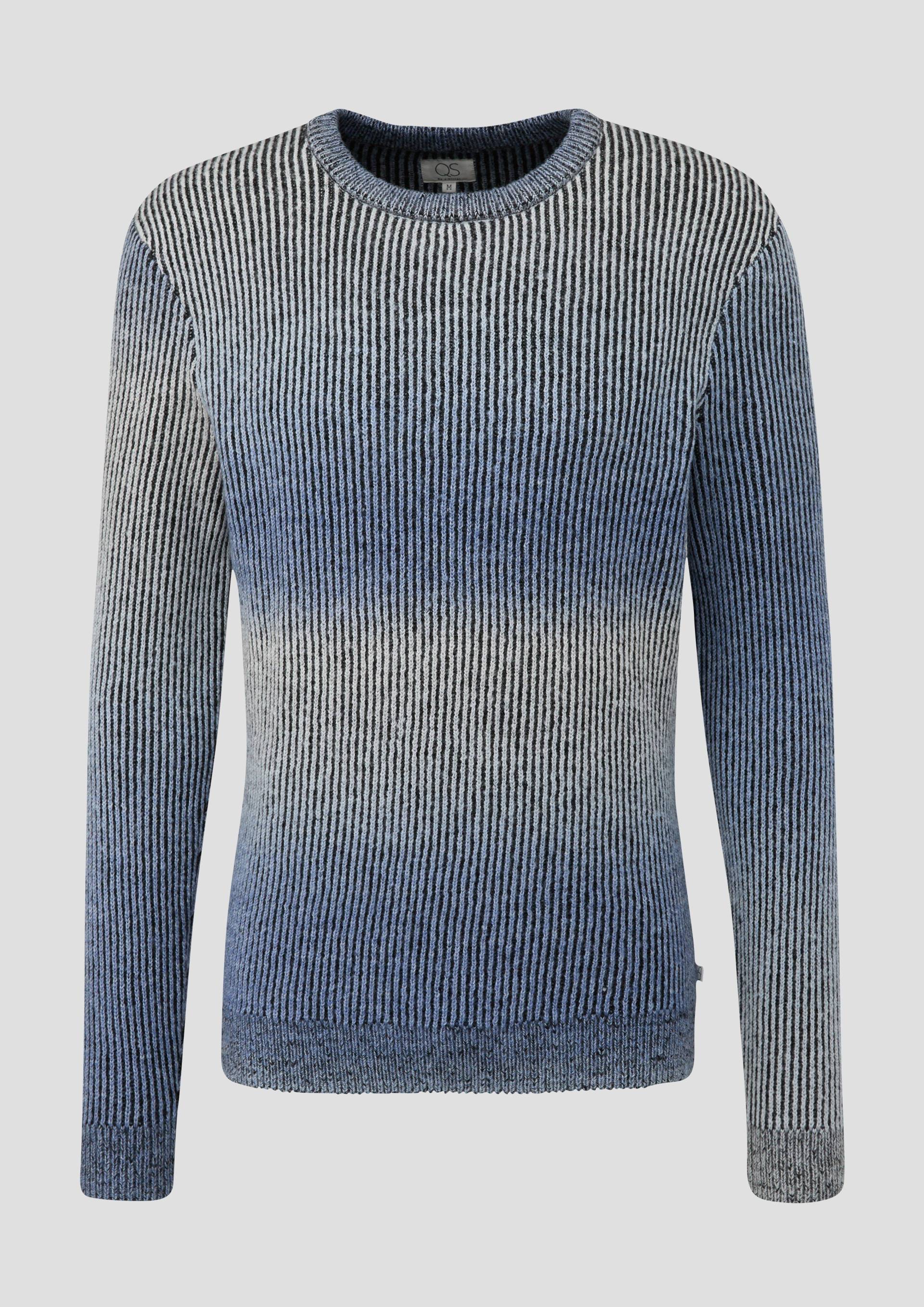 QS - Strickpullover mit Rippblende, Herren, blau von QS