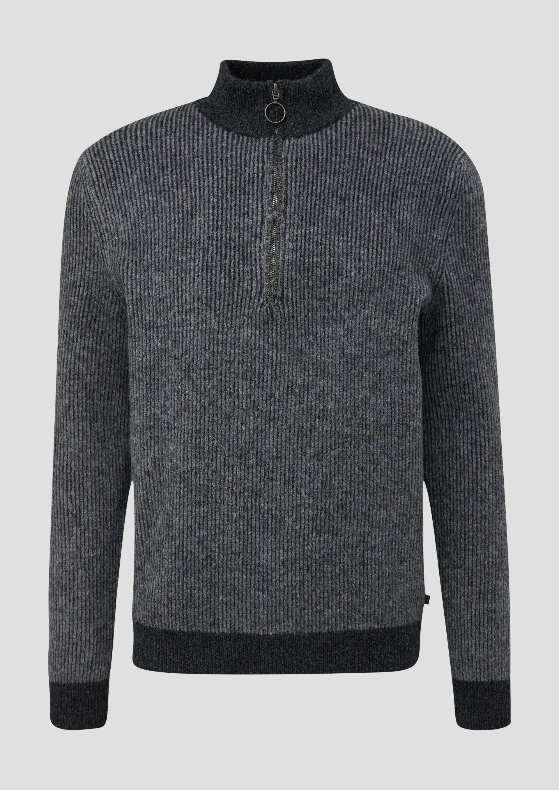 QS - Strickpullover mit Rippstruktur, Herren, grau|schwarz von QS