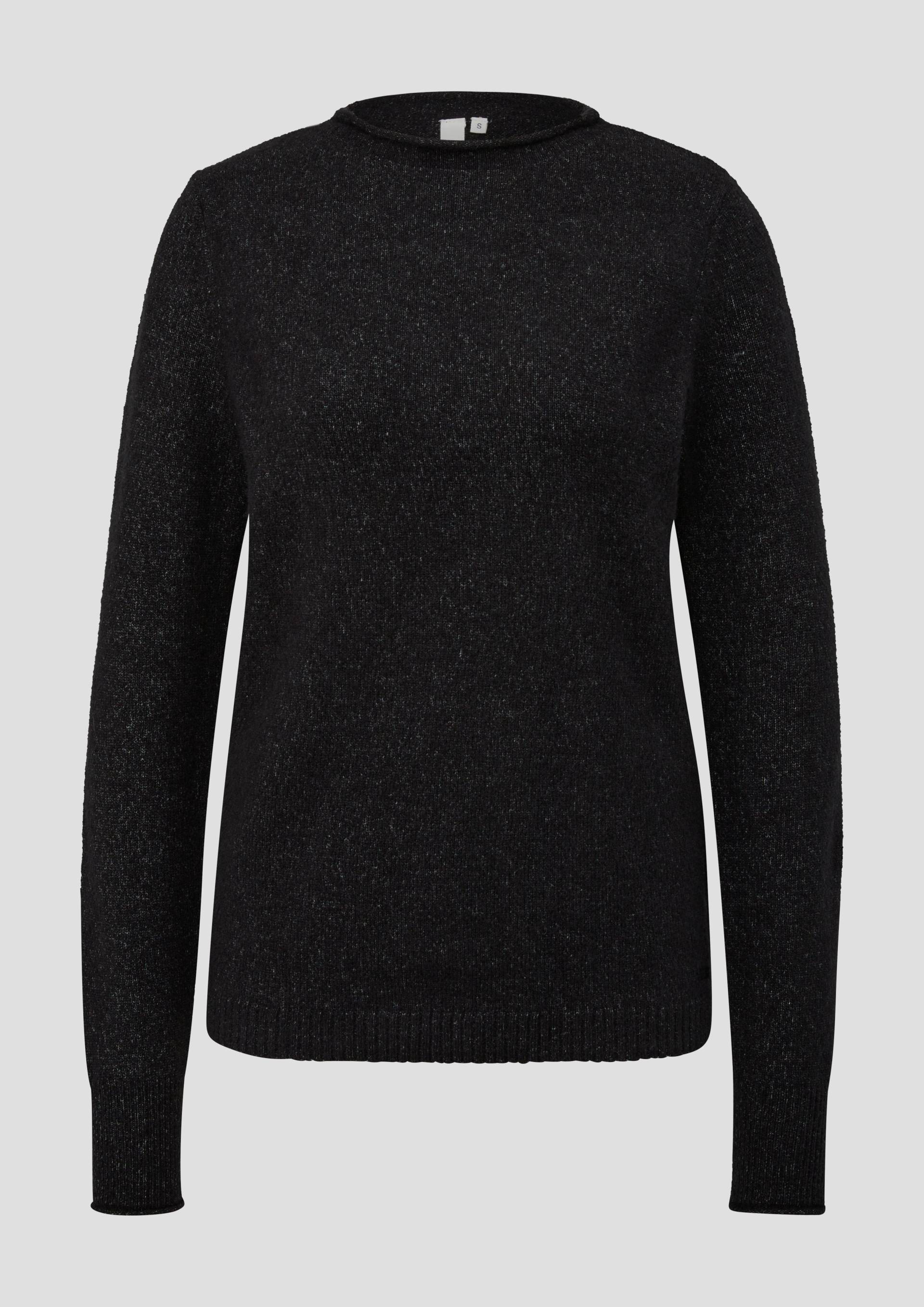 QS - Strickpullover mit Rollsaumblende, Damen, schwarz von QS