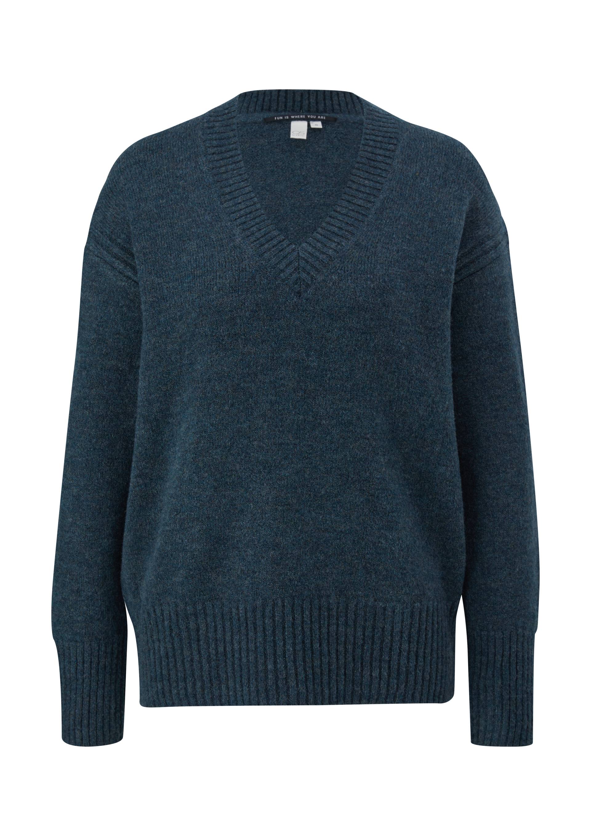 QS - Strickpullover mit V-Ausschnitt, Damen, Blau von QS