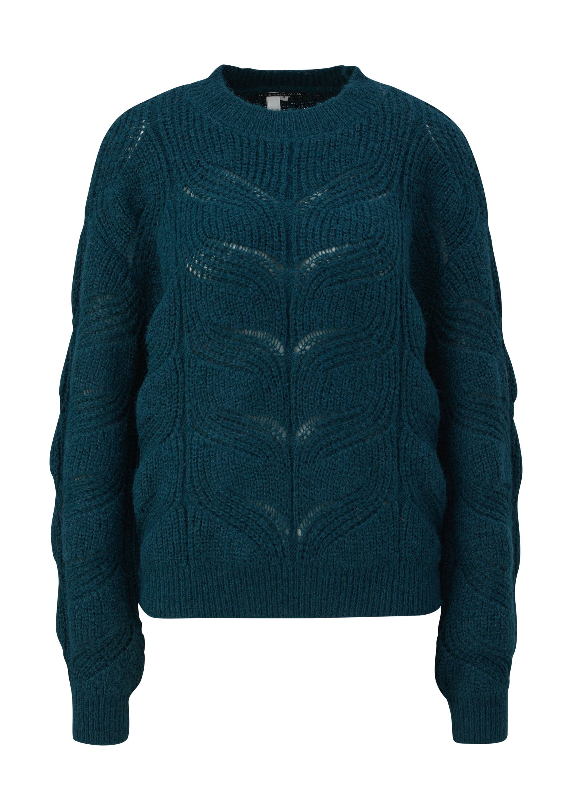 QS - Strickpullover mit Zopfmuster, Damen, Blau von QS