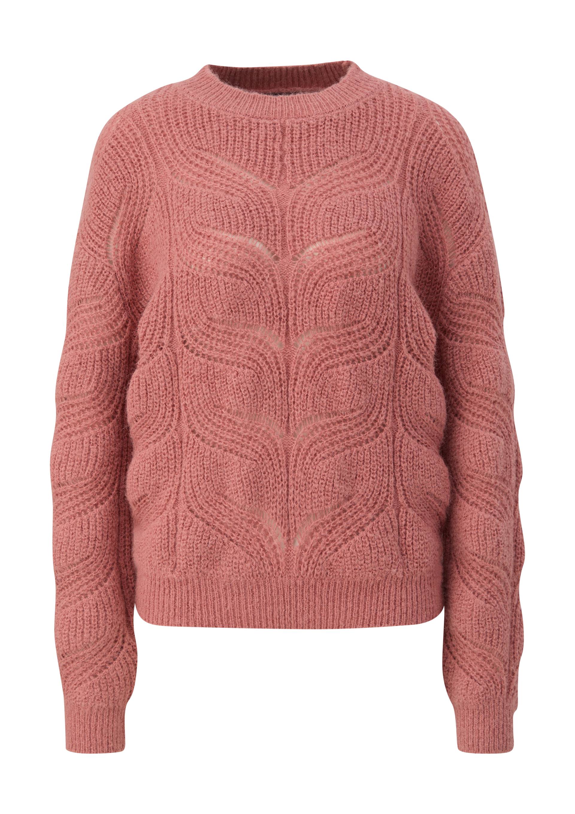 QS - Strickpullover mit Zopfmuster, Damen, Rosa von QS