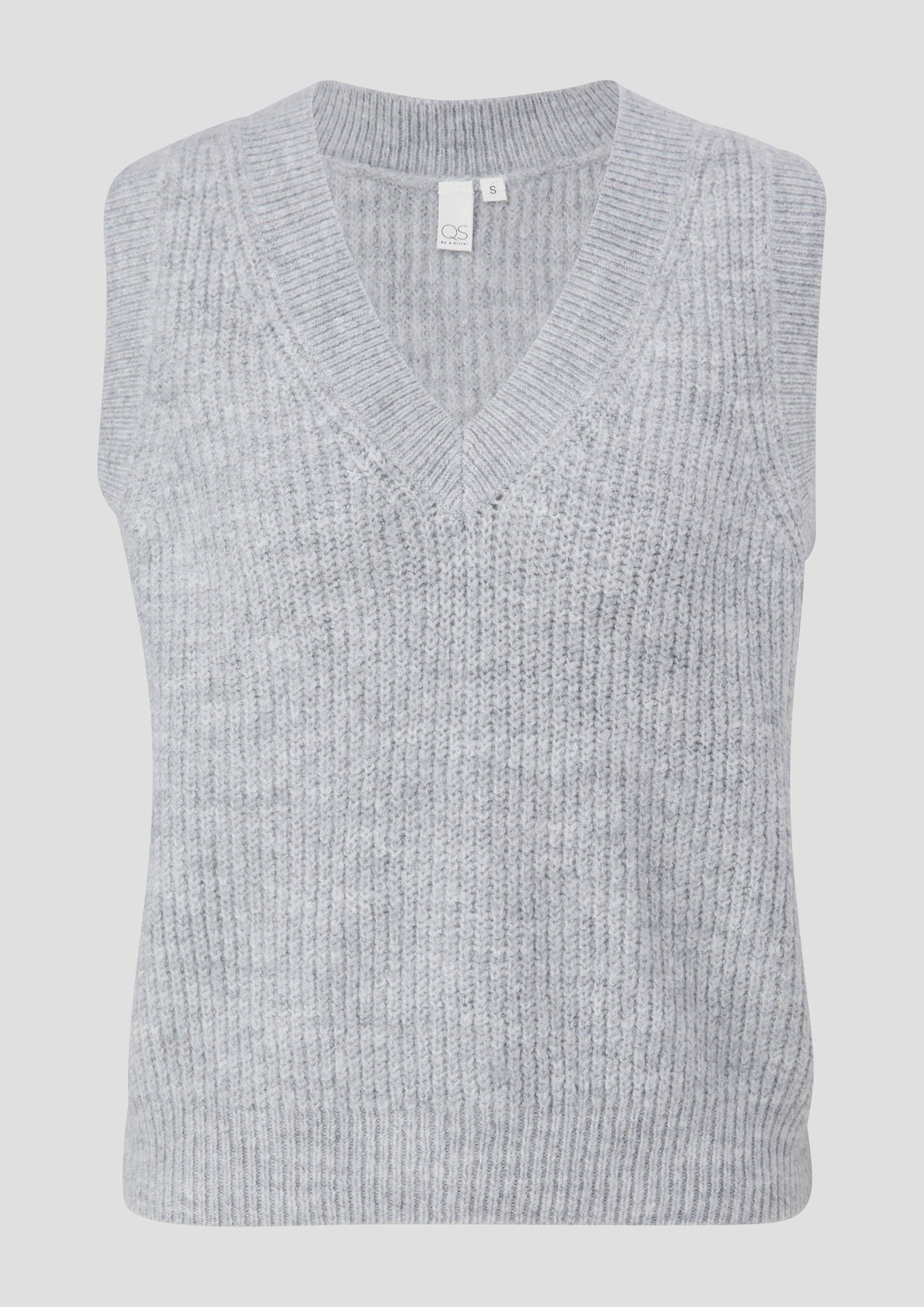 QS - Strickpullunder mit V-Neck, Damen, grau von QS