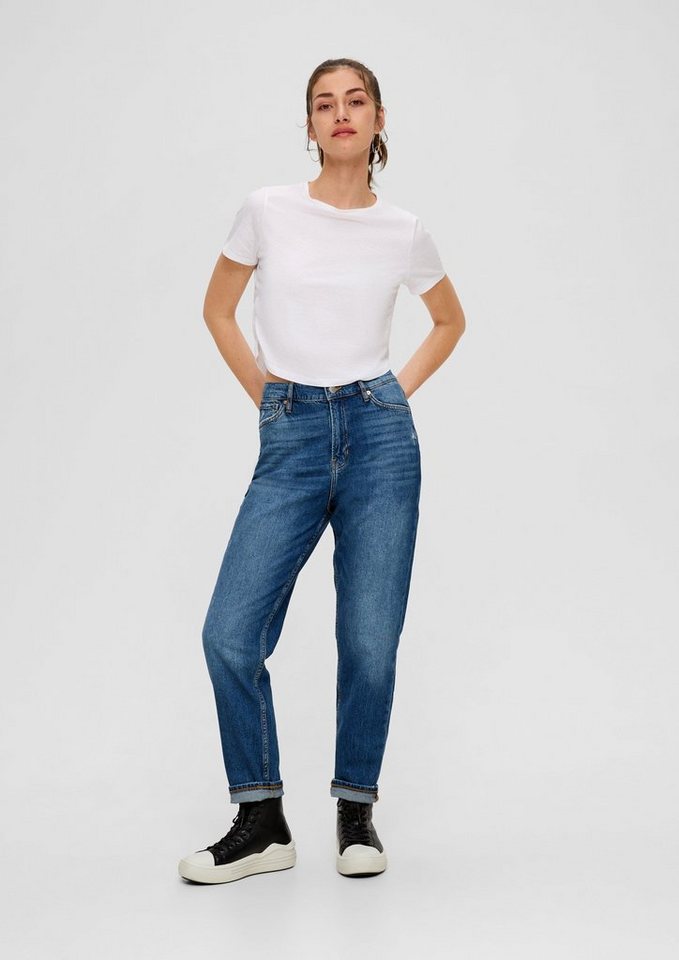 QS 7/8-Hose Ankle-Jeans Megan / Slim Fit / High Rise / Tapered Leg Destroyes von QS