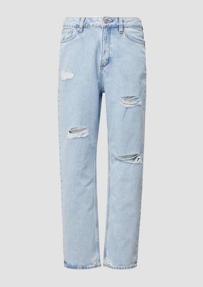 QS - Ankle-Jeans Tizie / Slim Fit / High Rise / Tapered Leg / Destroyed Details, Damen, blau von QS