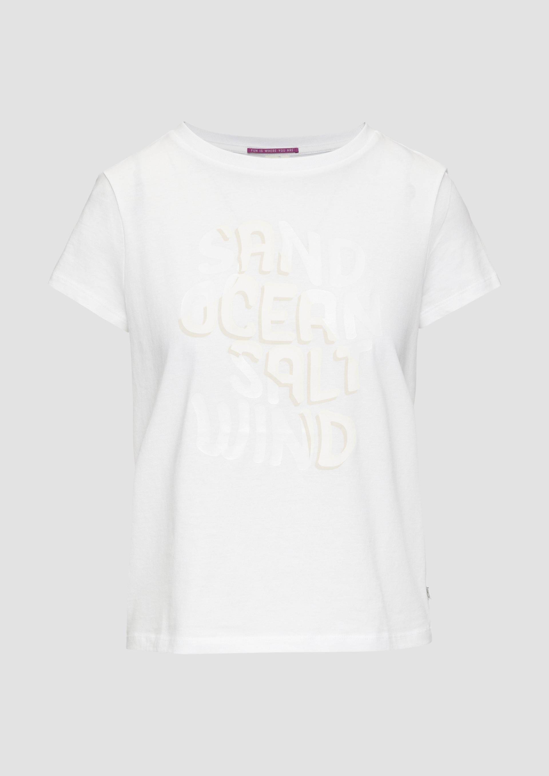 QS - Baumwoll-T-Shirt mit Frontprint und Rippblende, Damen, weiß von QS