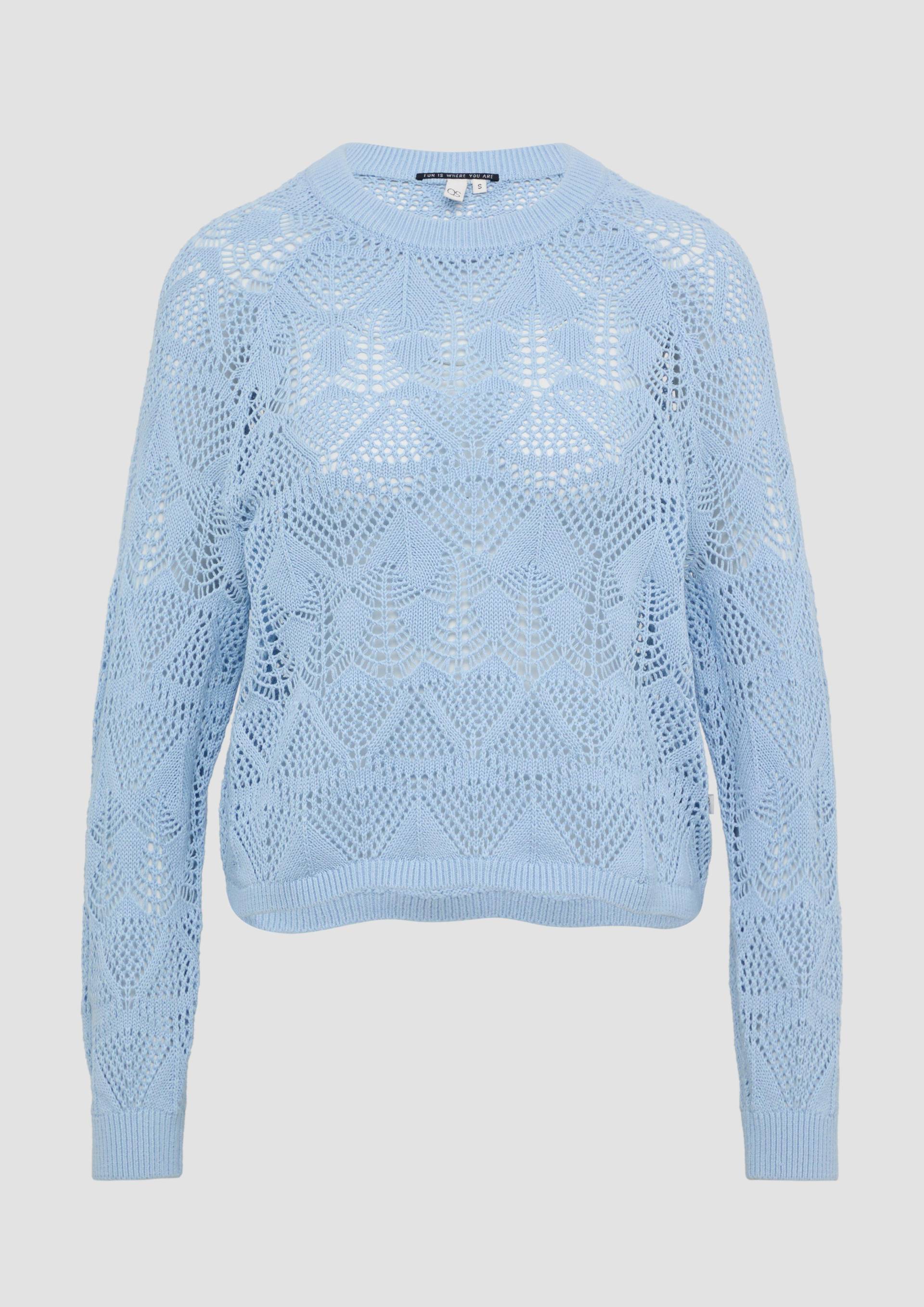 QS - Baumwollpullover mit Ajourmuster, Damen, blau von QS
