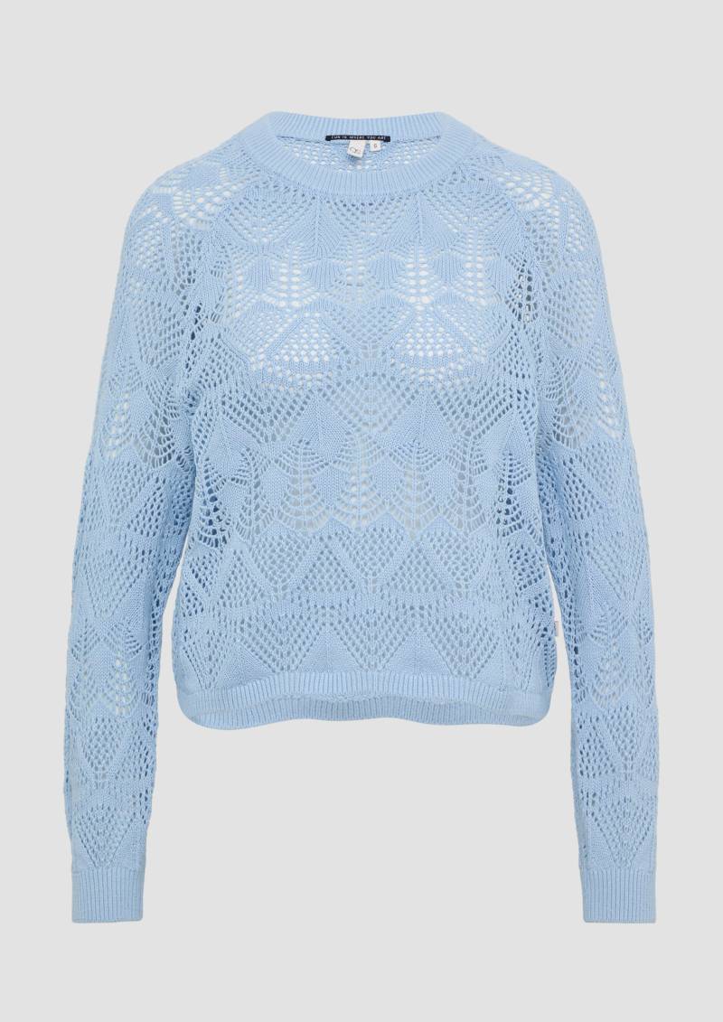 QS - Baumwollpullover mit Ajourmuster, Damen, blau von QS