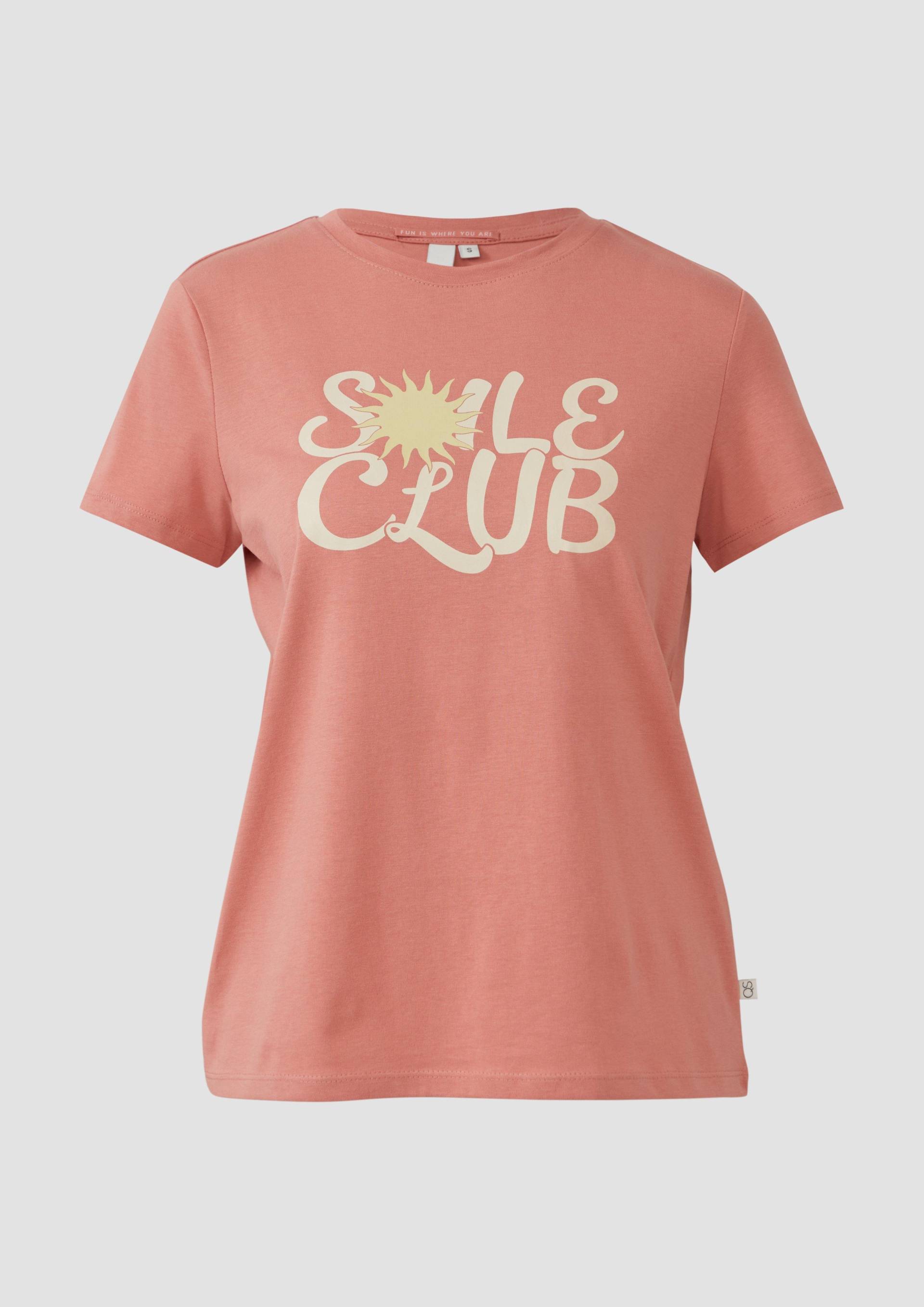 QS - Baumwollshirt mit Frontprint, Damen, Orange von QS