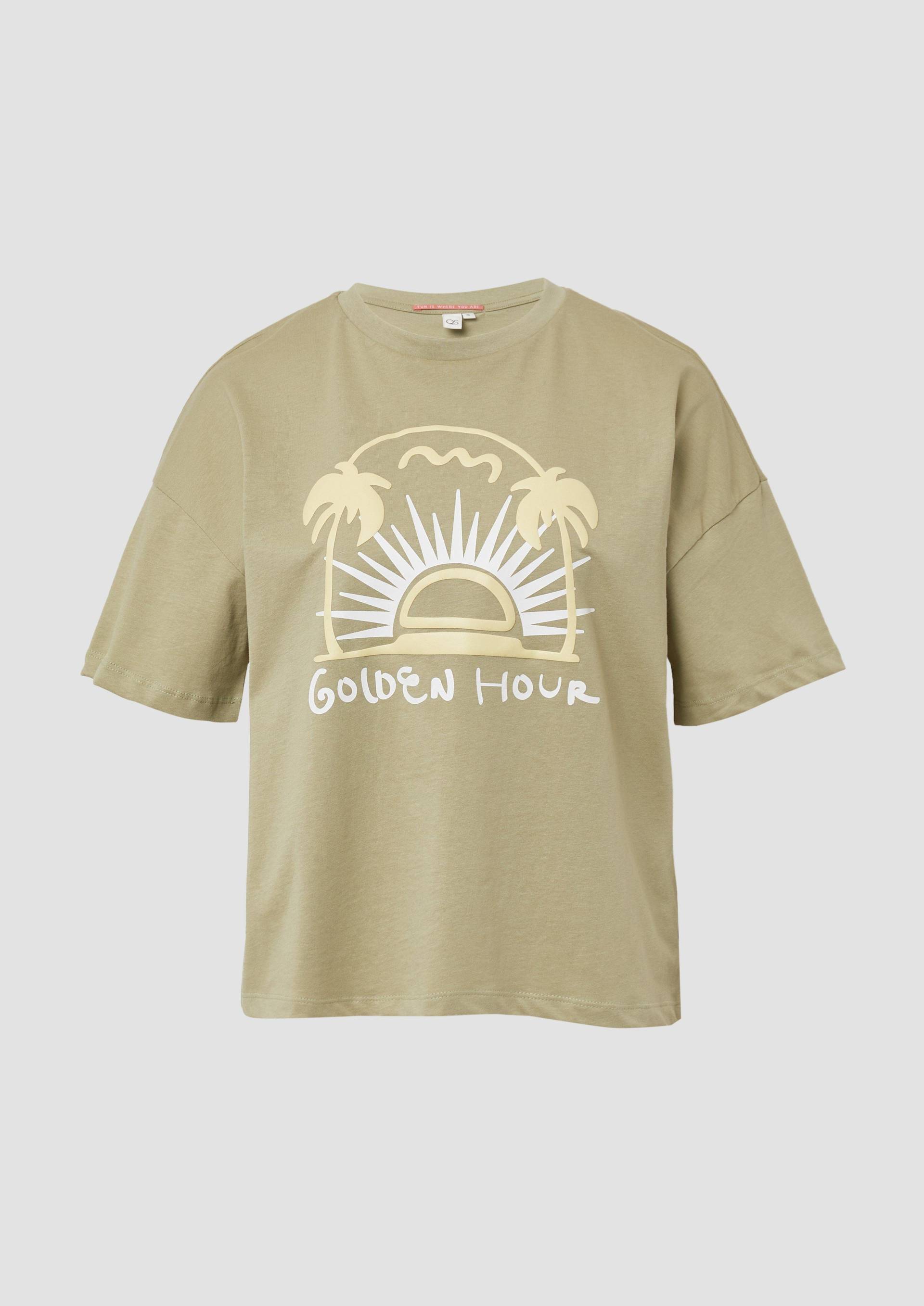 QS - Baumwollshirt mit Frontprint, Damen, grün von QS