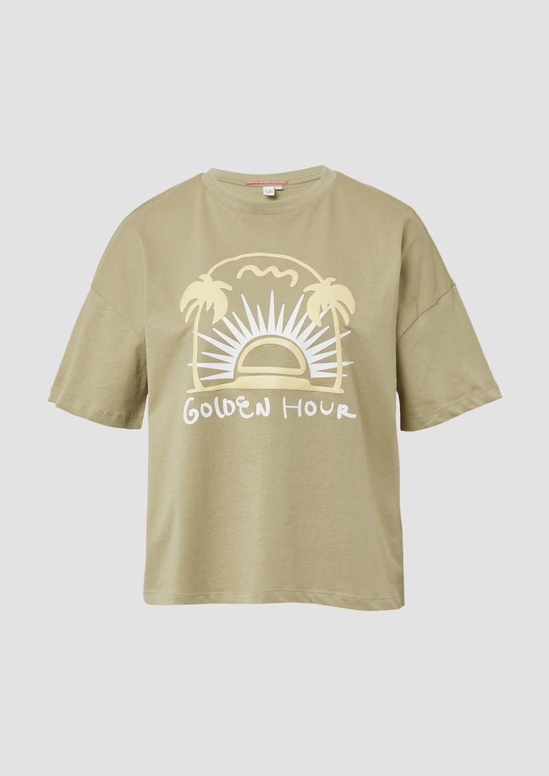 QS - Baumwollshirt mit Frontprint, Damen, grün von QS