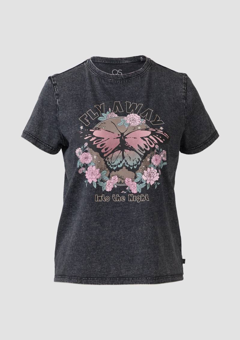 QS - Baumwollshirt mit Frontprint in gewaschener Optik, Damen, schwarz QS - Baumwollshirt mit Frontprint in gewaschener Optik, Damen, schwarz von QS