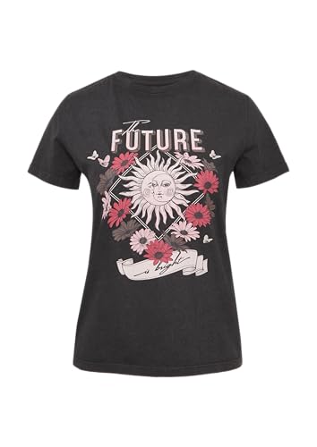 QS Baumwollshirt mit Frontprint in gewaschener Optik schwarz L von QS