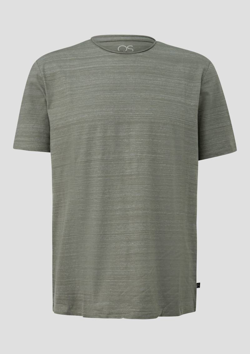 QS - Baumwollshirt mit Melangeeffekt und Rollkante, Herren, Grün von QS