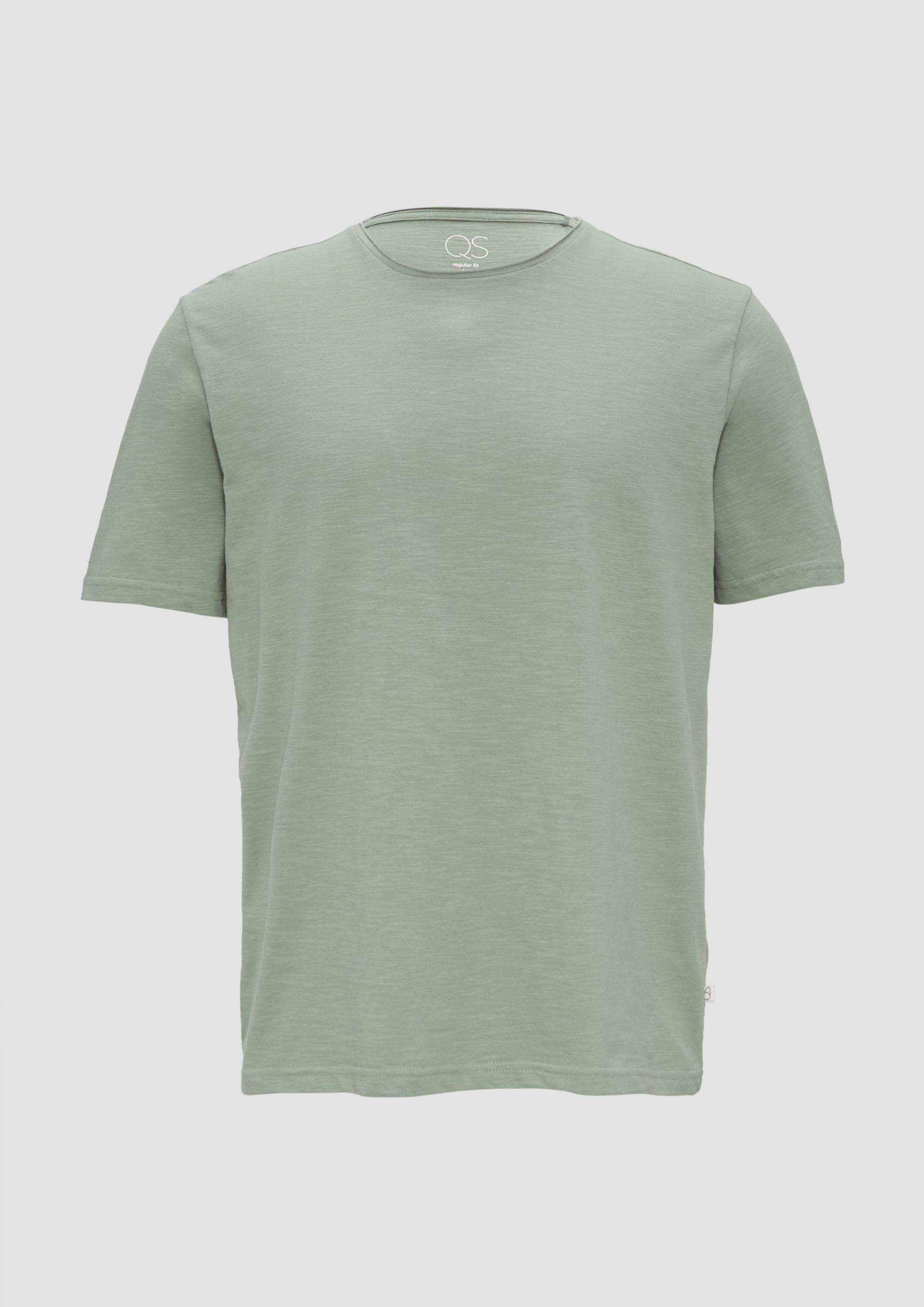 QS - Baumwollshirt mit Rollkante und Flammgarnstruktur, Herren, grün von QS