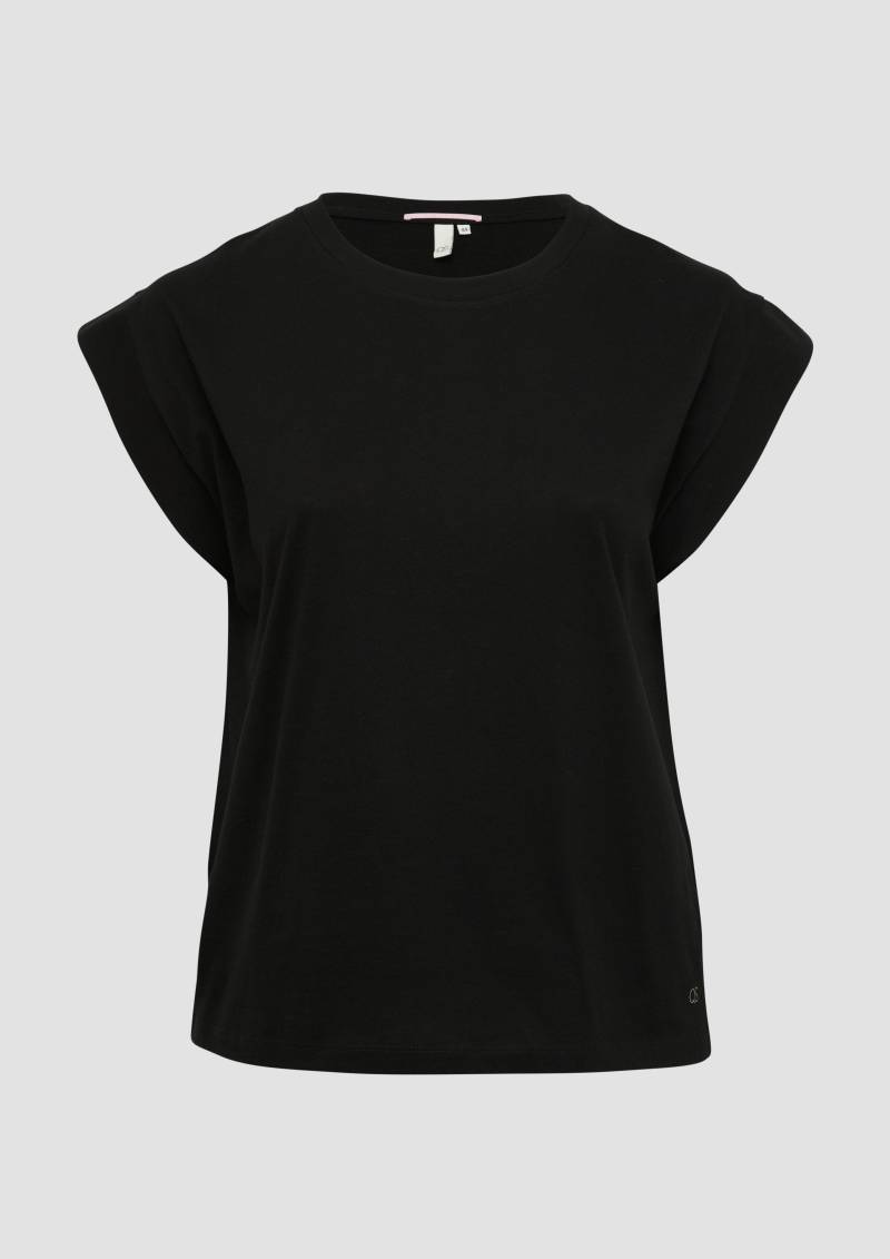 QS - Baumwollshirt mit Schulterdetail, Damen, schwarz von QS