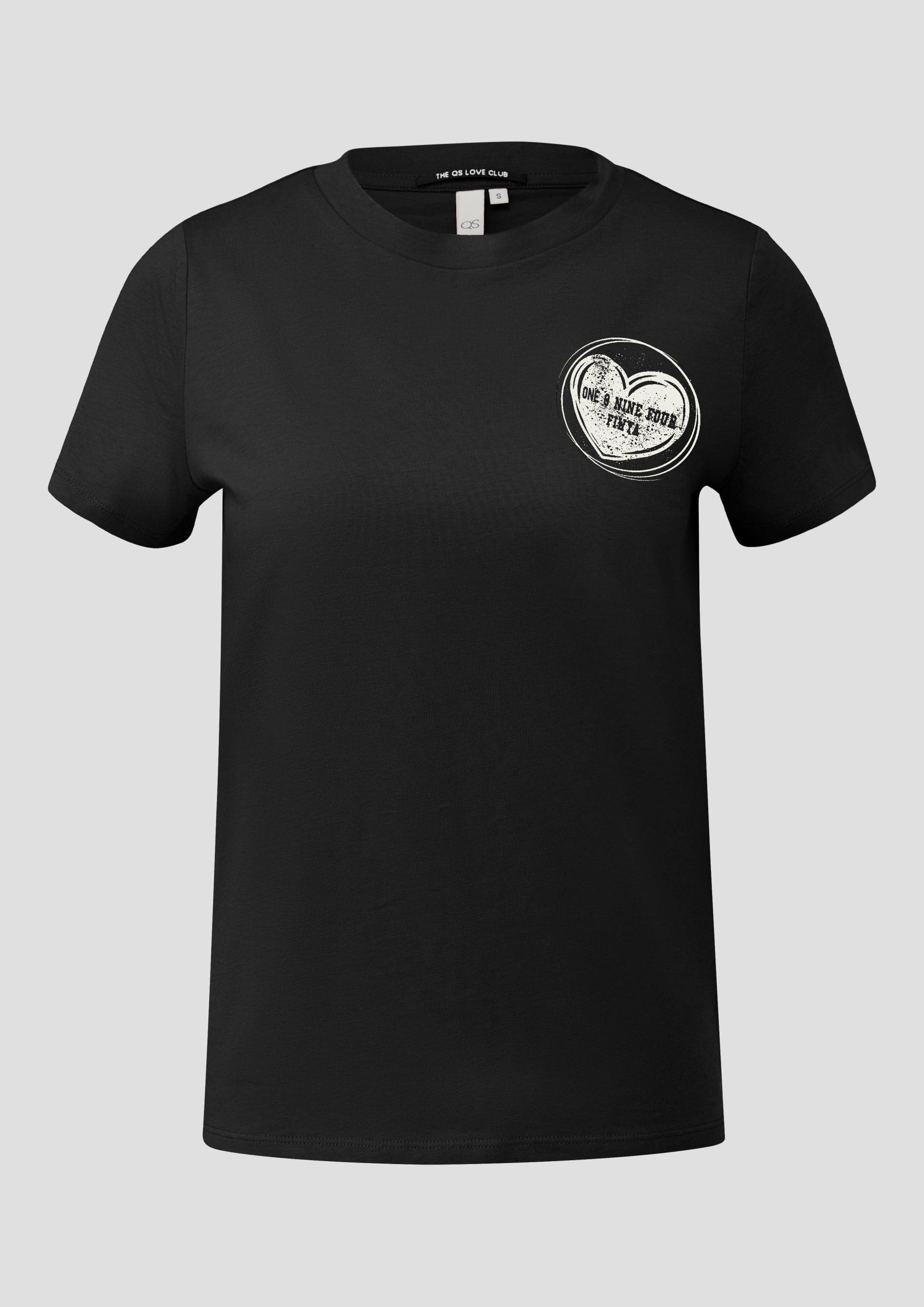 QS - Baumwollshirt mit kleinem Frontprint, Damen, schwarz von QS