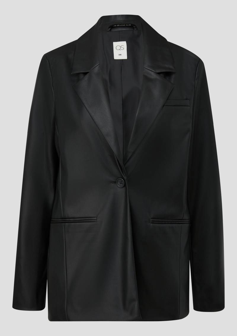 QS - Blazer in Leder-Optik, Damen, schwarz von QS