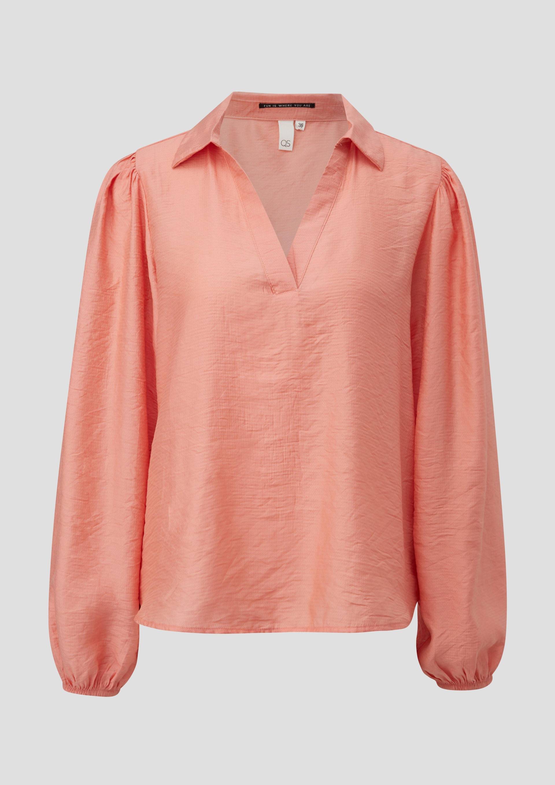 QS - Bluse mit Puffärmel aus Viskosemix, Damen, Orange von QS