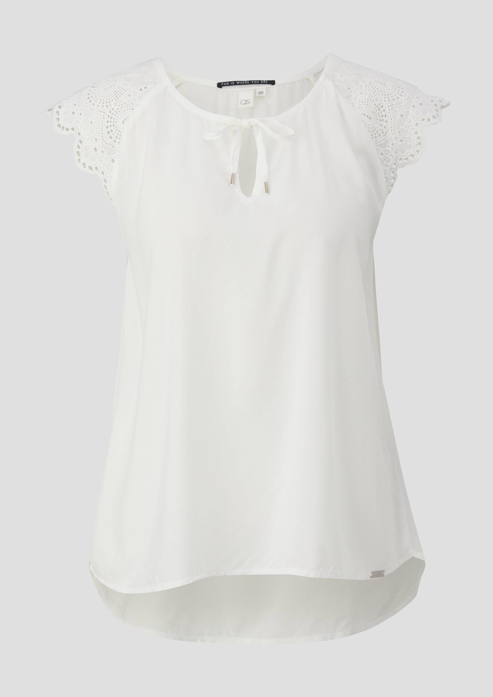 QS - Blusentop mit Broderie Anglaise, Damen, creme von QS