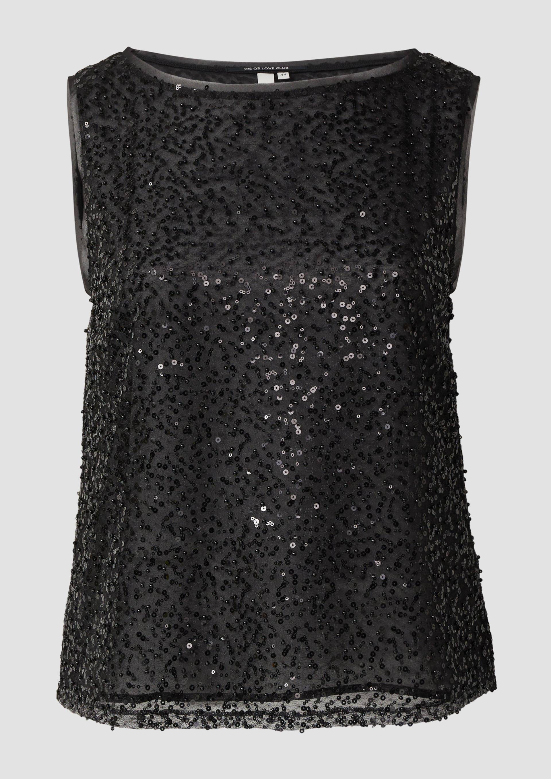 QS - Blusentop mit Schmuckdetails, Damen, schwarz von QS