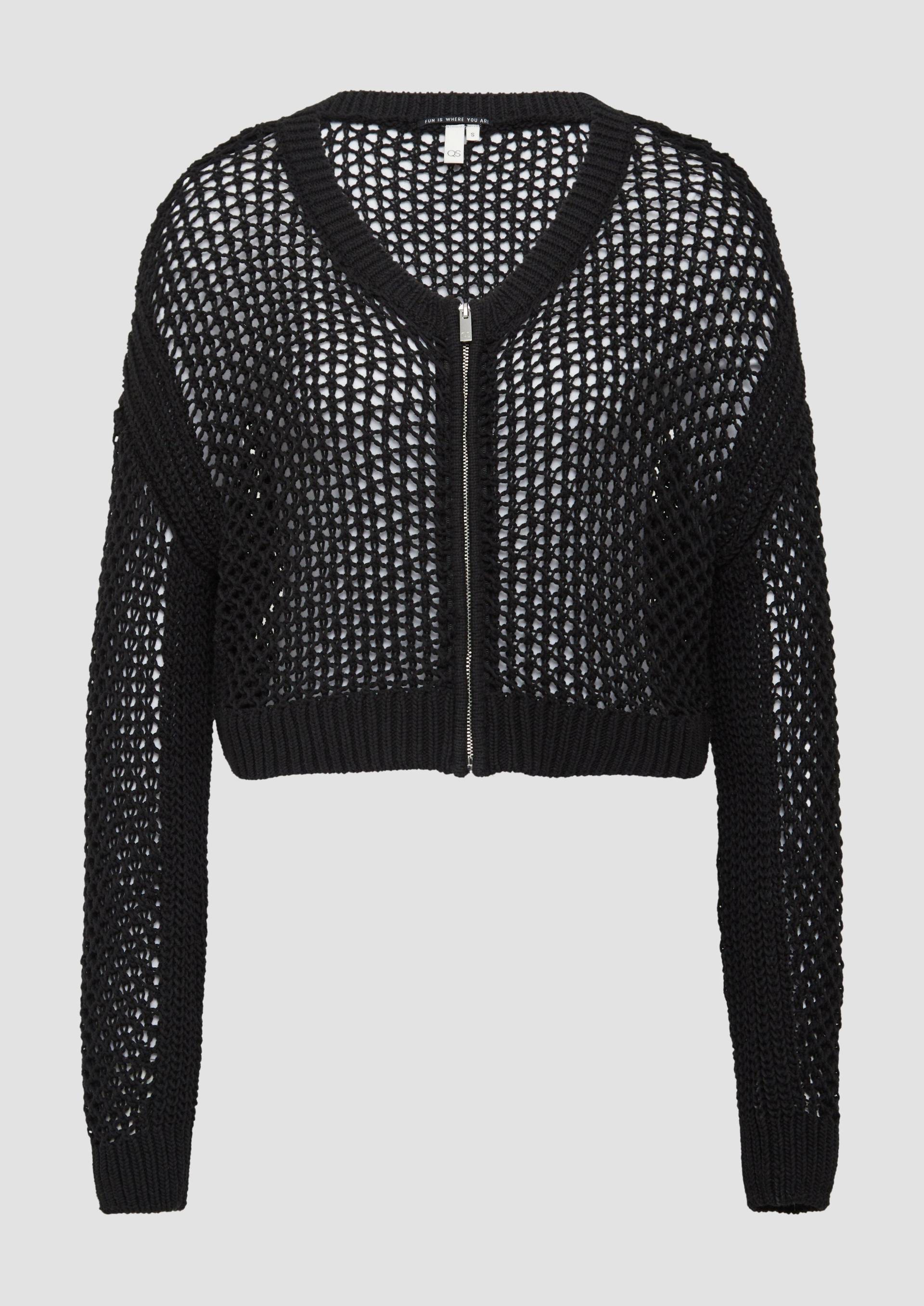 QS - Boxy Strickjacke in Häkeloptik, Damen, schwarz von QS