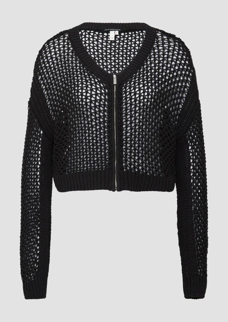 QS - Boxy Strickjacke in Häkeloptik, Damen, schwarz von QS