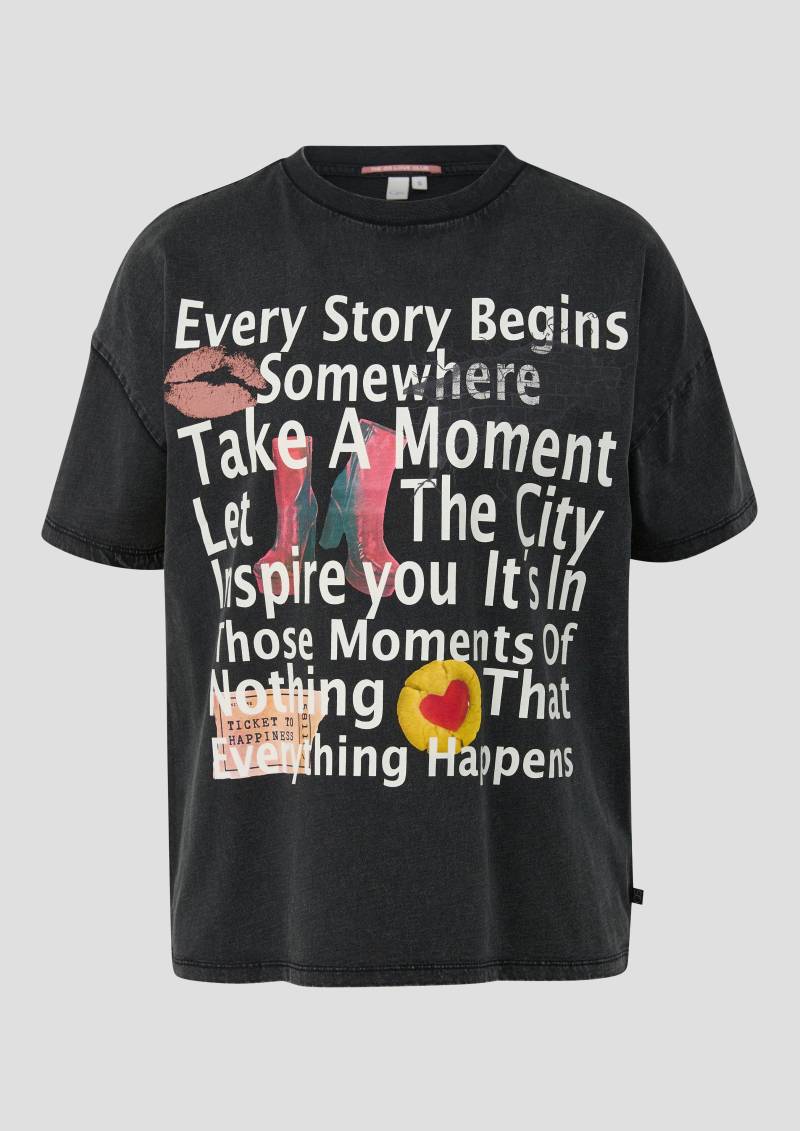 QS - Shirt in gewaschener Optik mit Frontprint, Damen, schwarz von QS