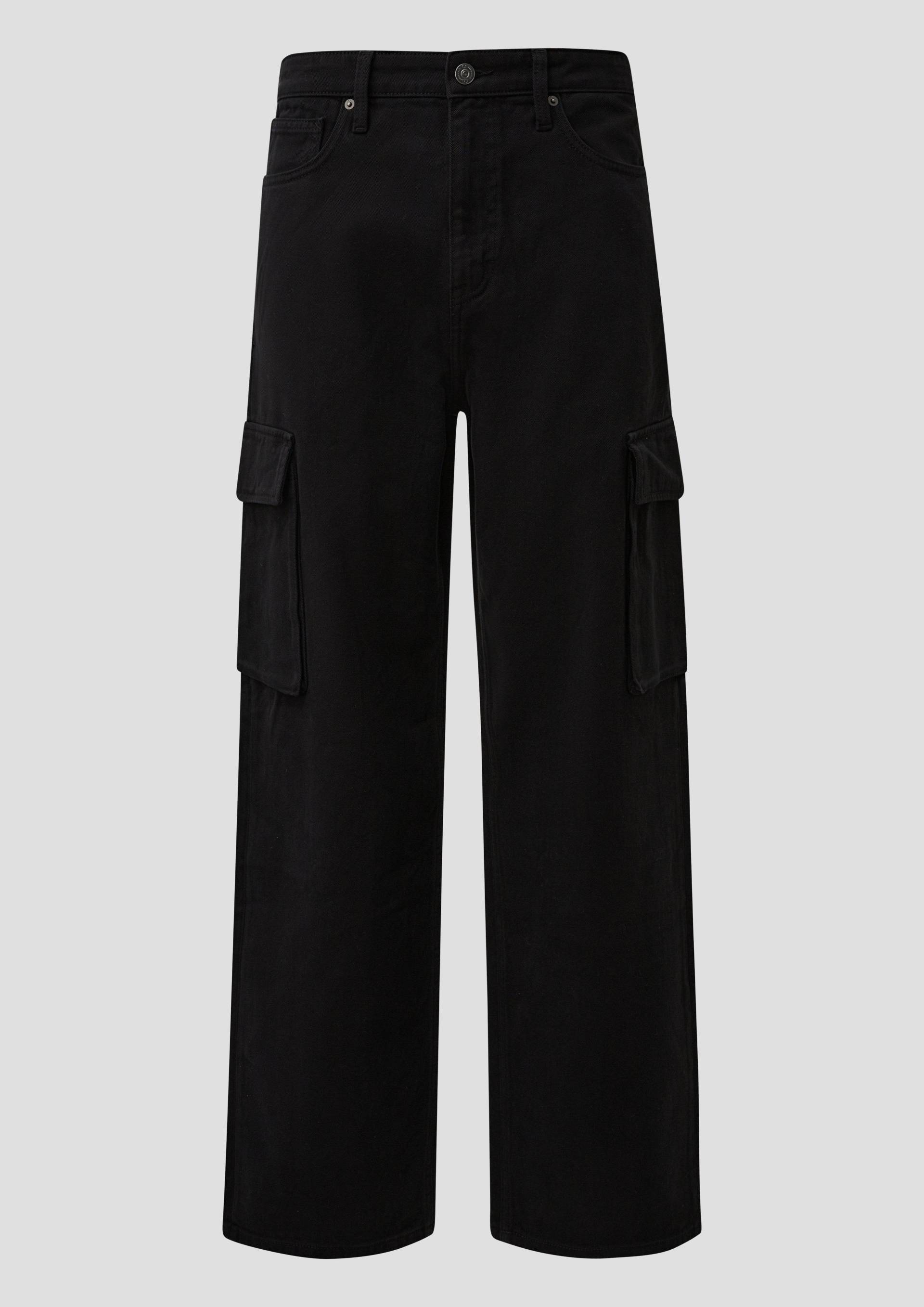 QS - Cargo Denim / Loose Fit / Mid Rise / Straight Leg, Herren, schwarz von QS