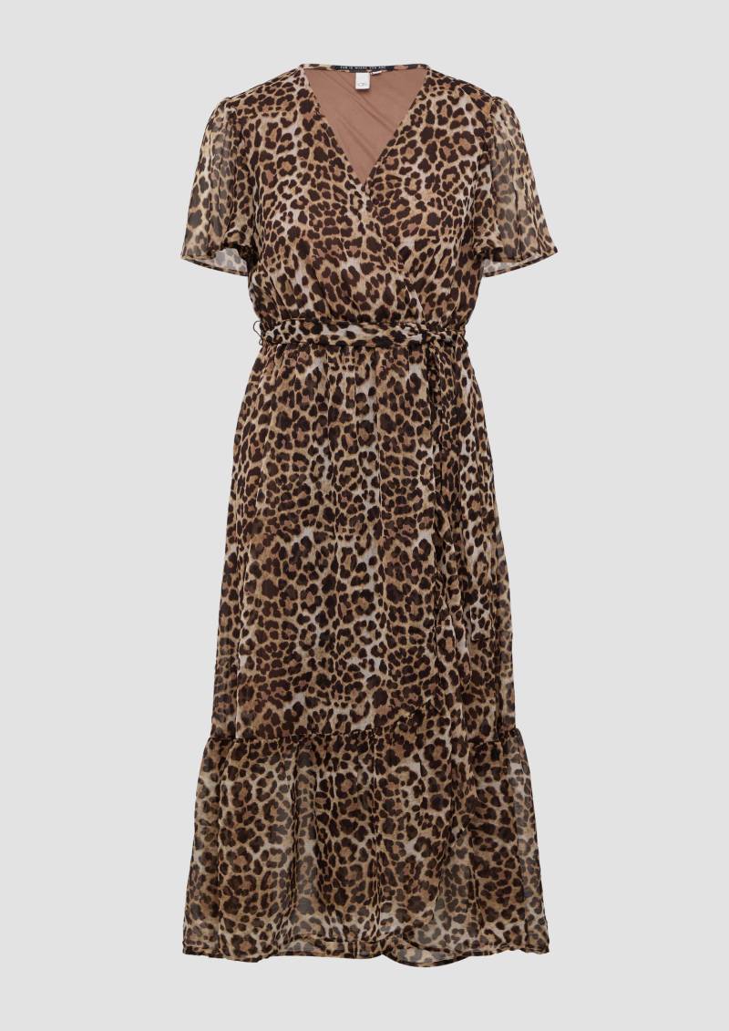 QS - Chiffonkleid in Wickeloptik mit All-over-Print, Damen, schwarz|mehrfarbig von QS