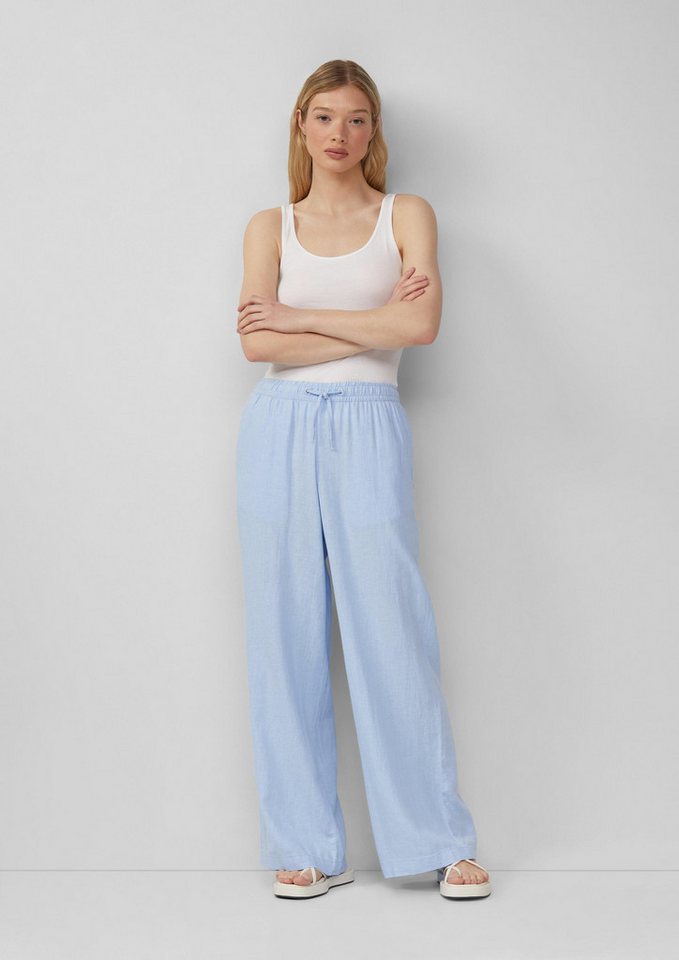 QS Chinos Hose Leinenmixhose mit Gummizug und weitem Bein von QS