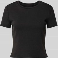 QS Crop Top in Ripp-Optik in Black, Größe XXL von QS