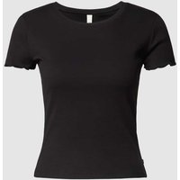 QS Cropped T-Shirt in Ripp-Optik in Black, Größe L von QS