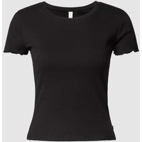 QS Cropped T-Shirt in Ripp-Optik in Black, Größe XL von QS