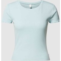 QS Cropped T-Shirt in Ripp-Optik in Hellblau, Größe L von QS