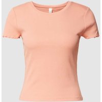 QS Cropped T-Shirt in Ripp-Optik in Lachs, Größe XXL von QS