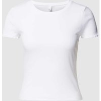 QS Cropped T-Shirt in Ripp-Optik in Offwhite, Größe L von QS