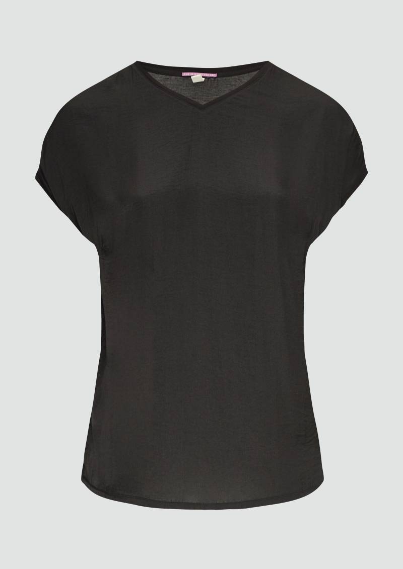 QS - Fabricmix-Shirt im Loose Fit mit V-Ausschnitt, Damen, schwarz von QS