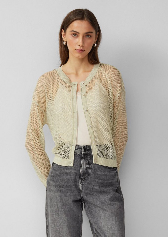 QS Cardigan Strickjacke Jacke in Häkeloptik mit Glitzergarn (1-tlg) von QS