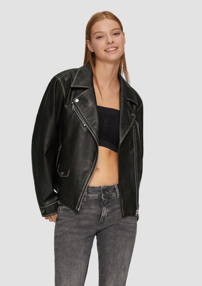 QS Funktionsjacke Outdoor-Jacke Bikerjacke in Leder-Optik von QS