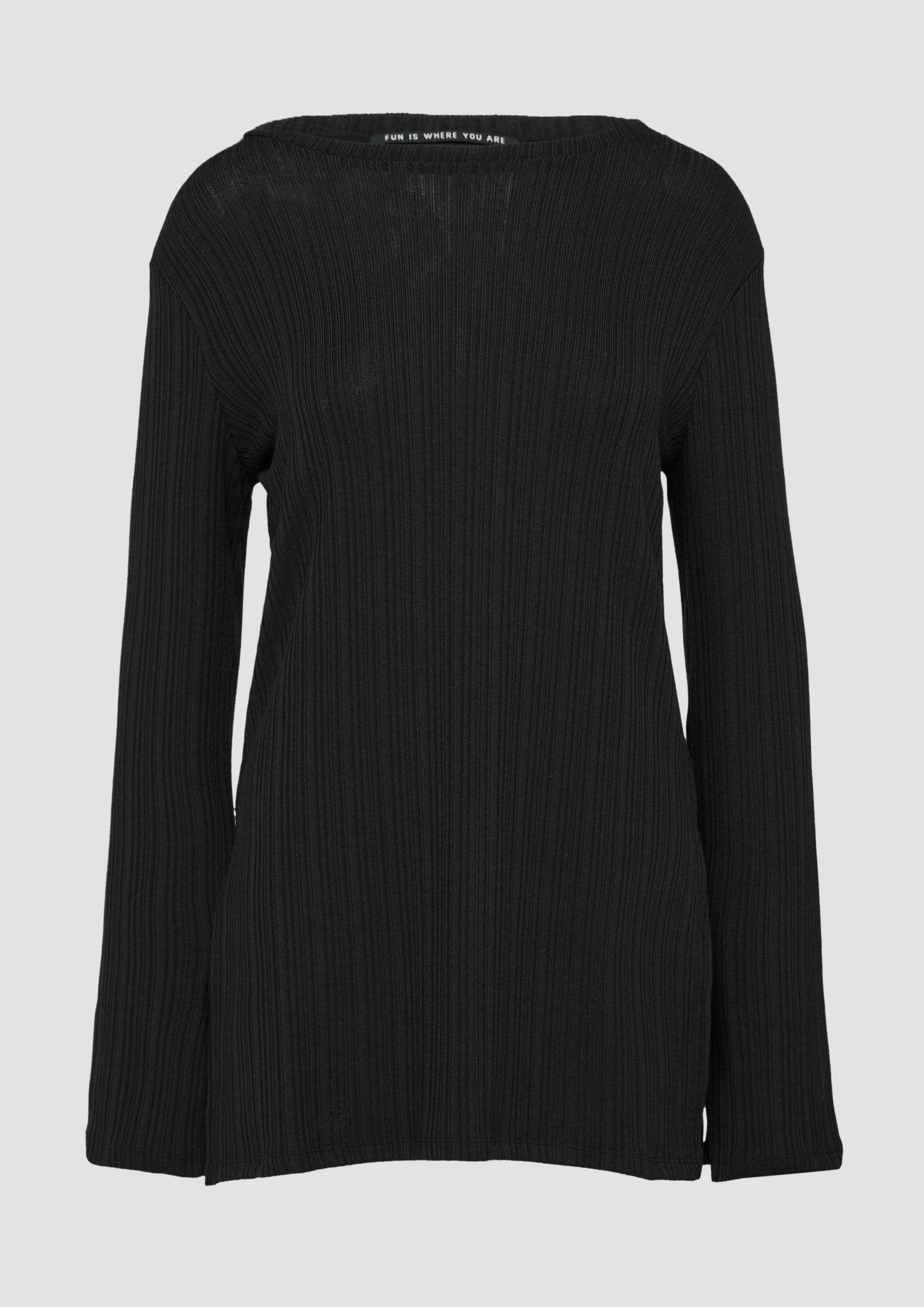 QS - Geripptes Longshirt mit seitlichen Schlitzen, Damen, schwarz QS - Geripptes Longshirt mit seitlichen Schlitzen, Damen, schwarz von QS
