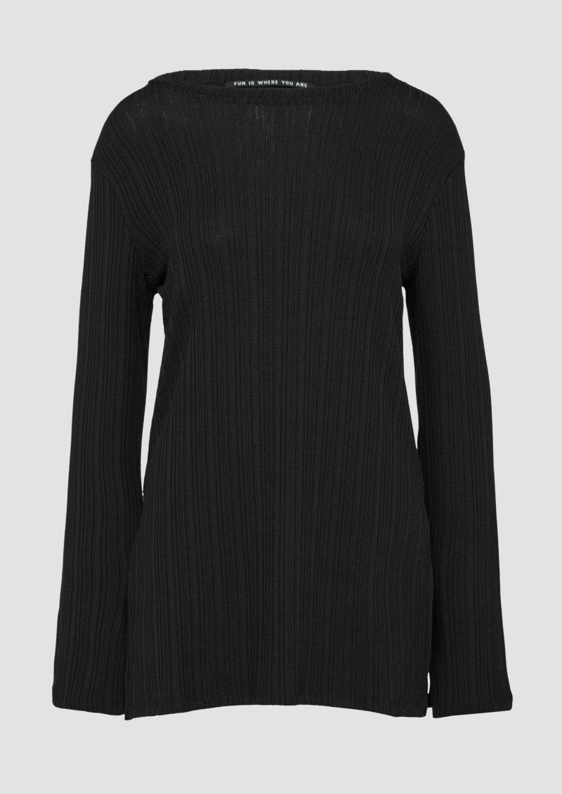 QS - Geripptes Longshirt mit seitlichen Schlitzen, Damen, schwarz QS - Geripptes Longshirt mit seitlichen Schlitzen, Damen, schwarz von QS